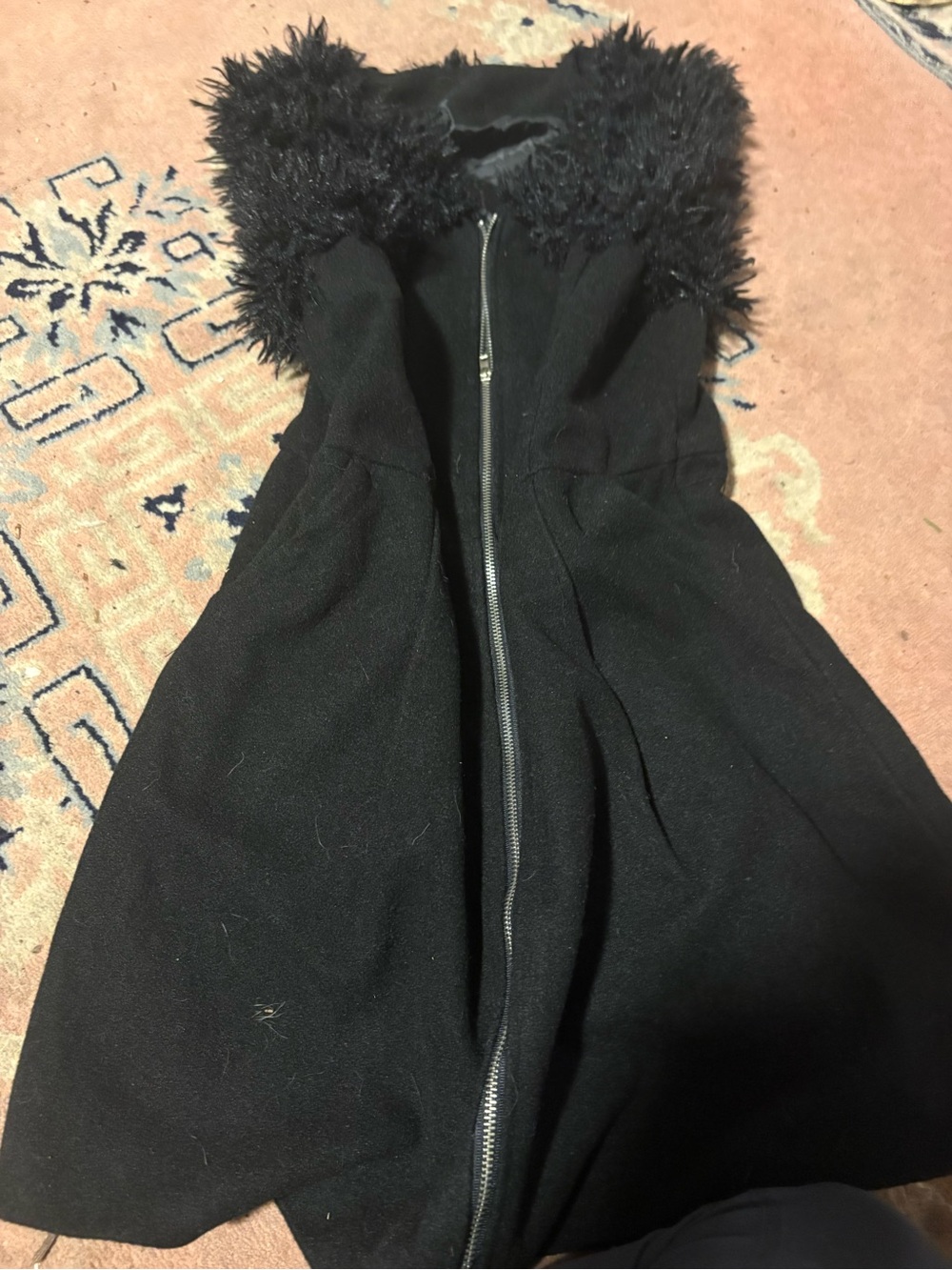 Tricotto Black Strapless Dress with Faux-Fur Trim